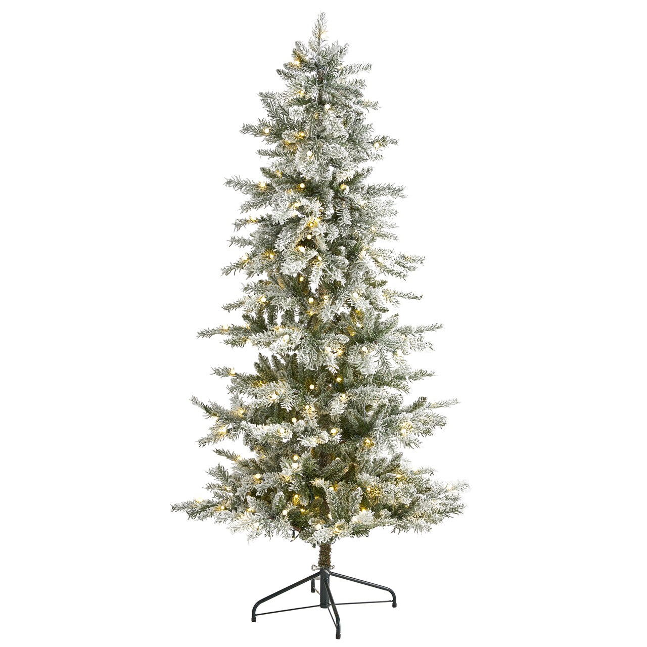 Nearly Natural 6.5’ Pre-Lit Flocked Nova Scotia Artificial Christmas Tree, Clear LED Lights